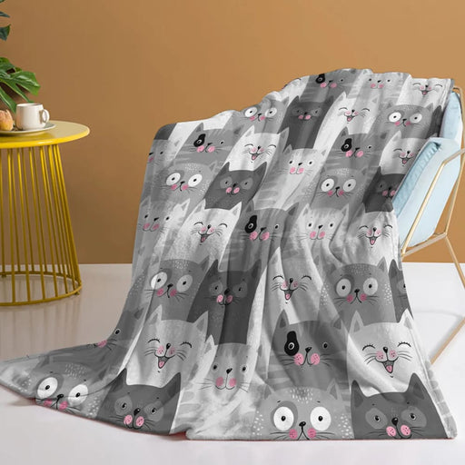 Soft Grey Cat Throw Blanket Plush For Sofa Couch And Bed
