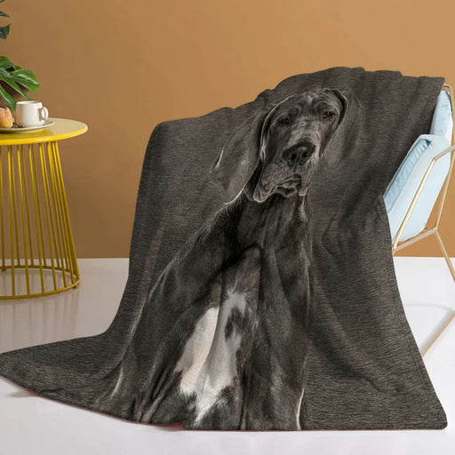 Soft Grey Great Dane Throw Blanket Plush Flannel Fleece