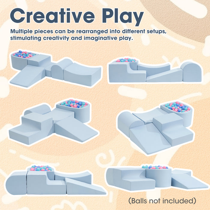 Kids Climb Crawl Foam Play Set Soft Play Set Activity Toys 5Pc Blue