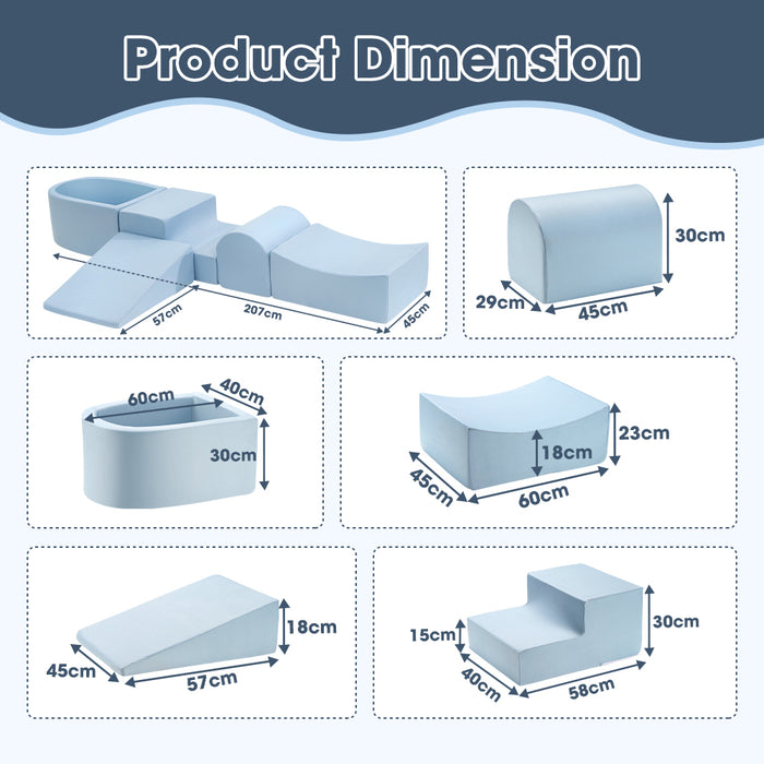 Kids Climb Crawl Foam Play Set Soft Play Set Activity Toys 5Pc Blue