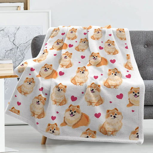 Soft Pomeranian Dog Throw Blanket Cartoon Print For Couch