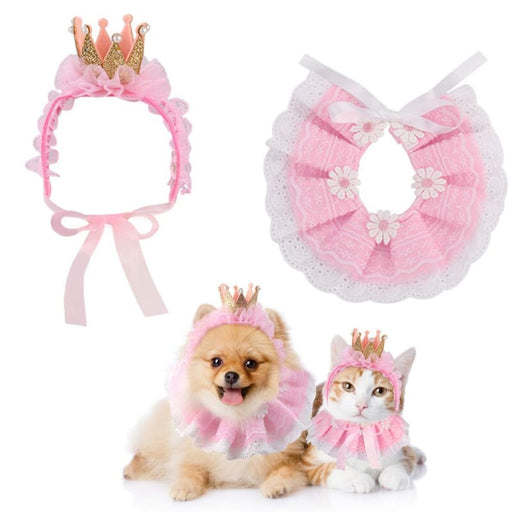 Soft Princess Dog Hat Crown Bandana Set Cute Lace Cat Pet