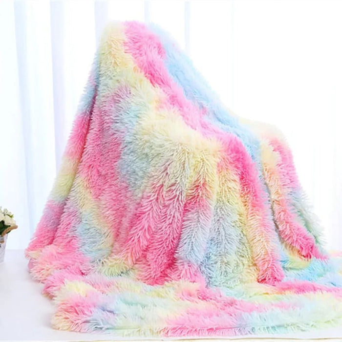 Soft Rainbow Faux Fur Blanket