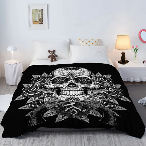 Soft Rose Eyed Skull Throw Blanket Plush For Sofa Couch