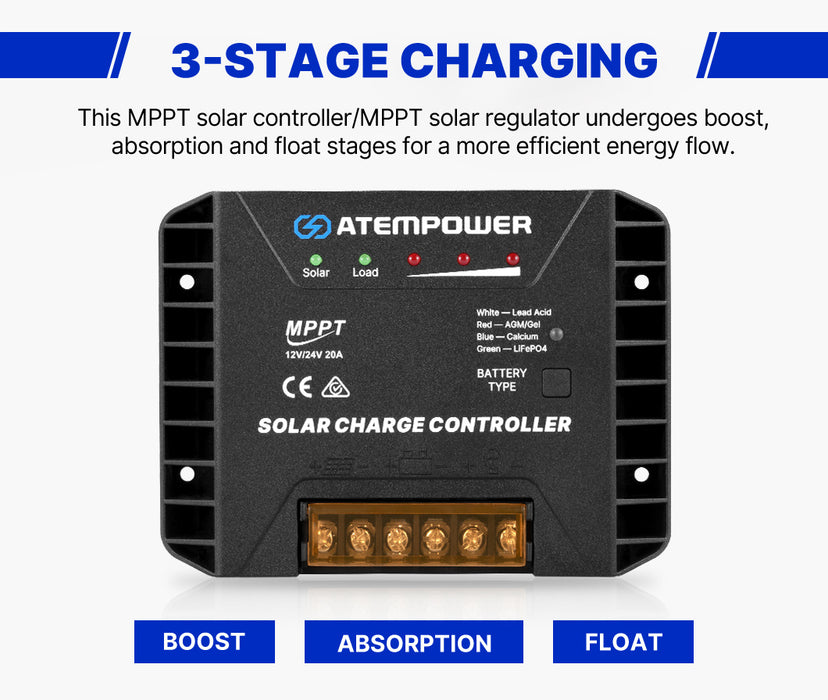 20A Mppt Solar Charge Controller Regulator Lithium Compatible 12V / 24V