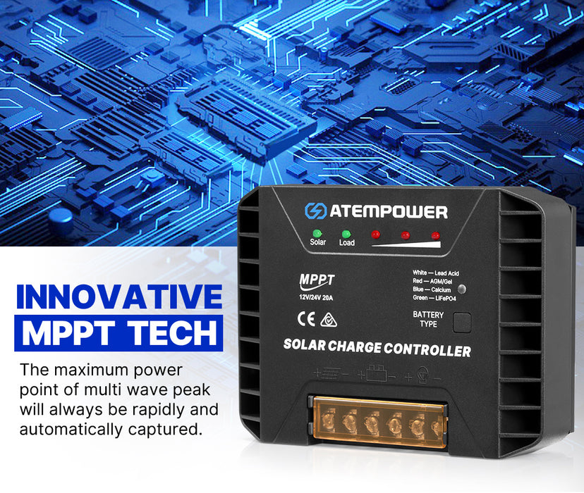 20A Mppt Solar Charge Controller Regulator Lithium Compatible 12V / 24V