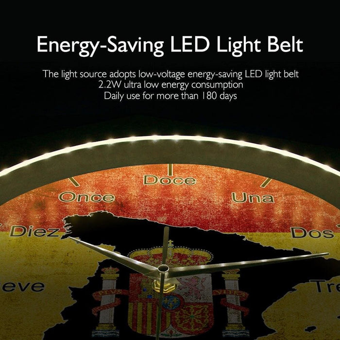 Spain Country Flag Metal Frame Wall Clock Spanish Map Led