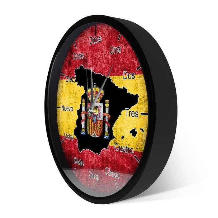Spain Country Flag Metal Frame Wall Clock Spanish Map Led
