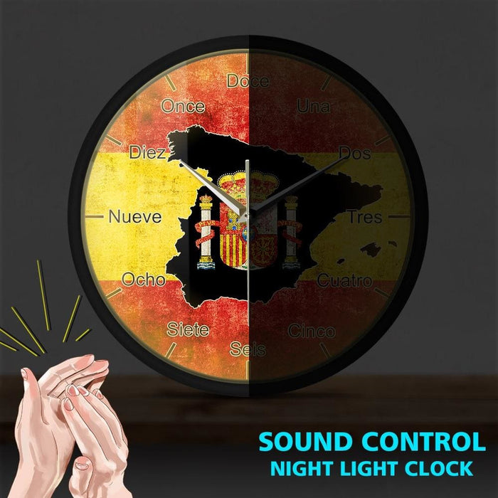 Spain Country Flag Metal Frame Wall Clock Spanish Map Led