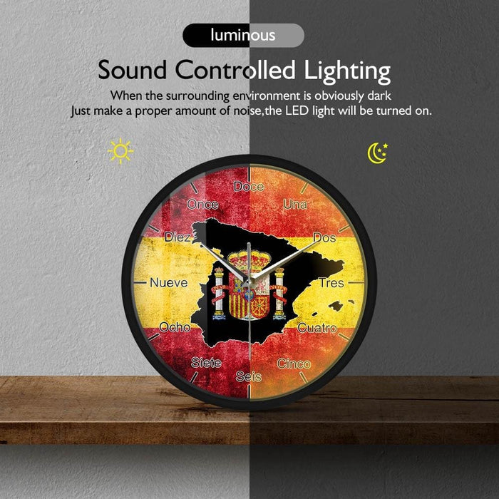 Spain Country Flag Metal Frame Wall Clock Spanish Map Led