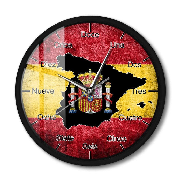 Spain Country Flag Metal Frame Wall Clock Spanish Map Led