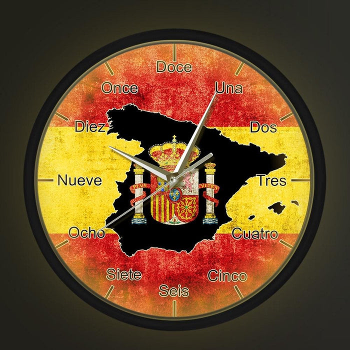 Spain Country Flag Metal Frame Wall Clock Spanish Map Led