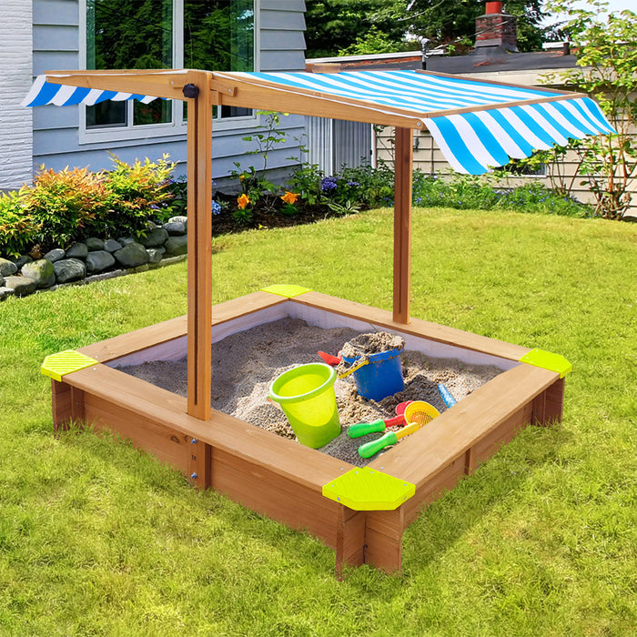 Kids Sandpit Outdoor Toys Wooden Sandbox Beach Play Box Children Canopy