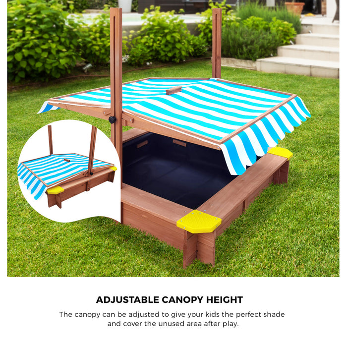 Kids Sandpit Outdoor Toys Wooden Sandbox Beach Play Box Children Canopy