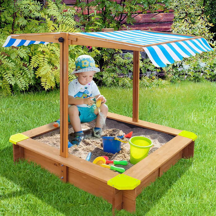 Kids Sandpit Outdoor Toys Wooden Sandbox Beach Play Box Children Canopy
