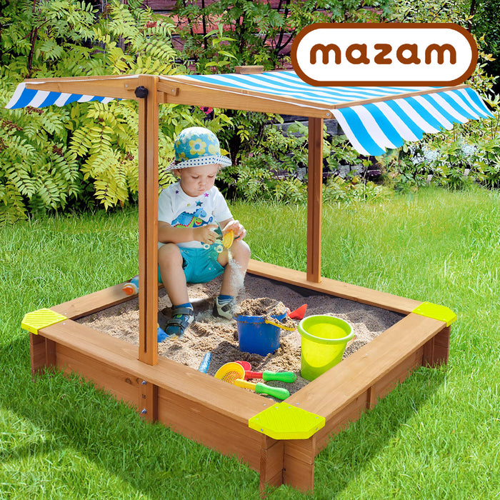 Kids Sandpit Outdoor Toys Wooden Sandbox Beach Play Box Children Canopy