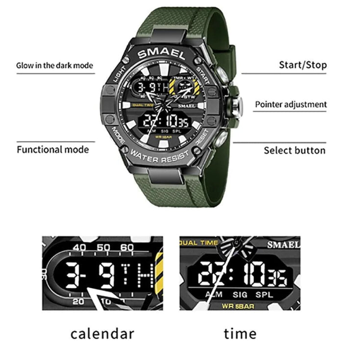 Sport Dual Time Watch for Men Led Light 8066 Military s