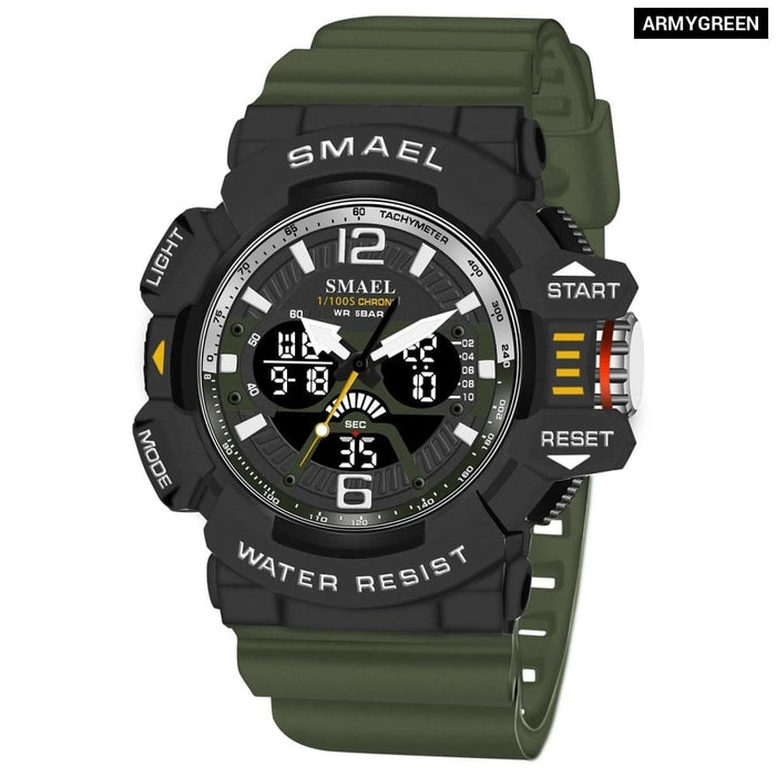 Sport Watch Men 50m Waterproof Wrist Dual Time Display