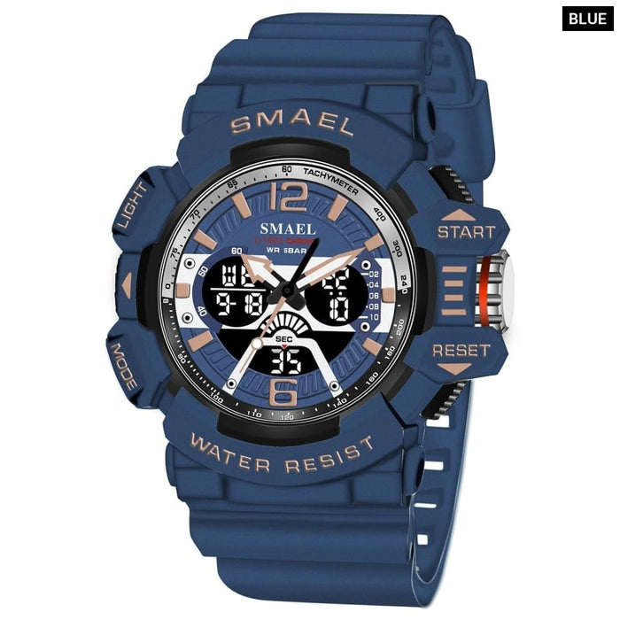 Sport Watch Men 50m Waterproof Wrist Dual Time Display