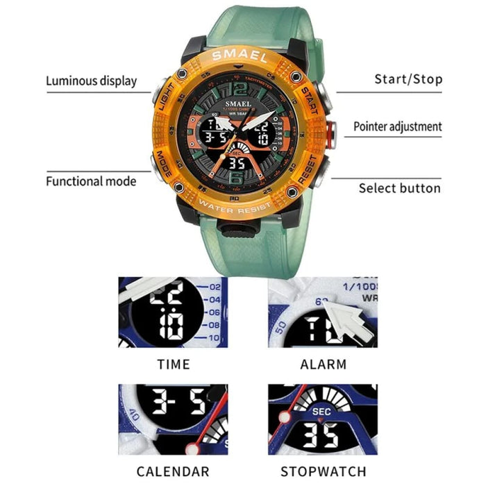 Men Sport Waterproof Digital Led Display Quartz Analog