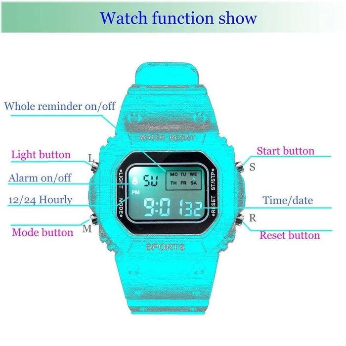 Sports Electronic Watch Men and Women Square Junior High