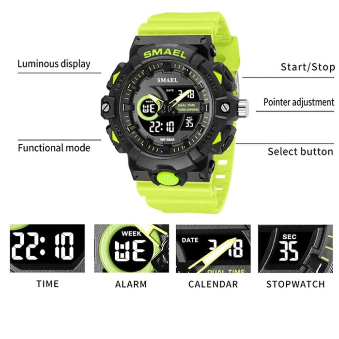 Men Sports 50m Waterproof Dual Time Digital Analog 8081