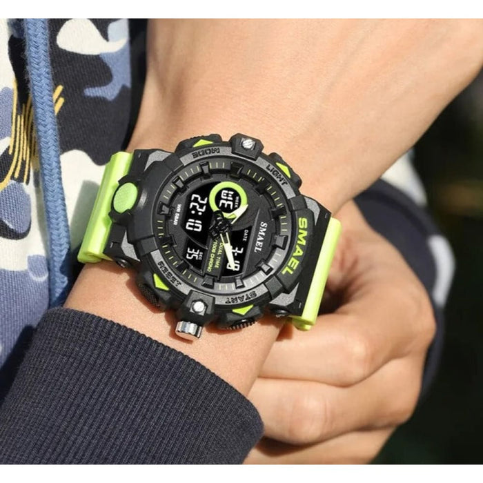 Men Sports 50m Waterproof Dual Time Digital Analog 8081