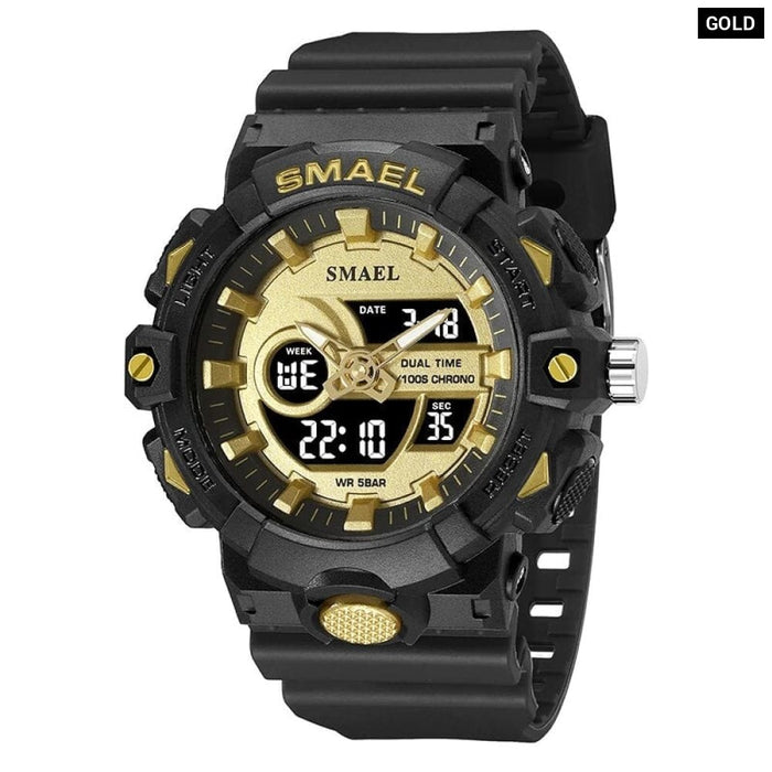 Men Sports 50m Waterproof Dual Time Digital Analog 8081