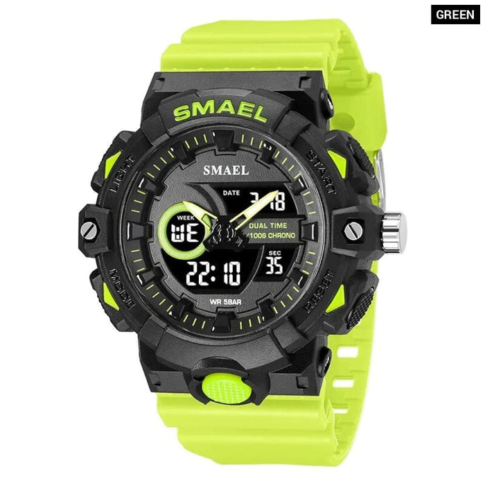 Men Sports 50m Waterproof Dual Time Digital Analog 8081