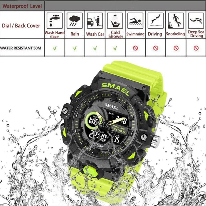 Men Sports 50m Waterproof Dual Time Digital Analog 8081