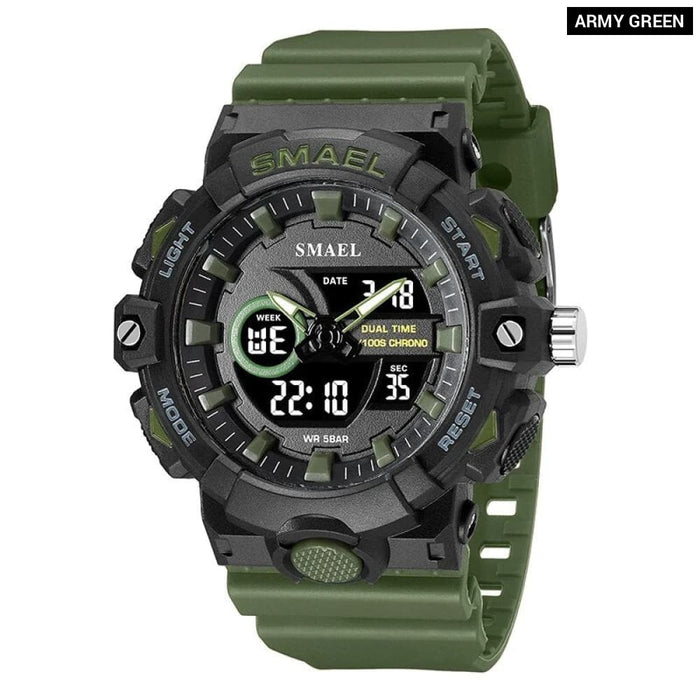 Men Sports 50m Waterproof Dual Time Digital Analog 8081