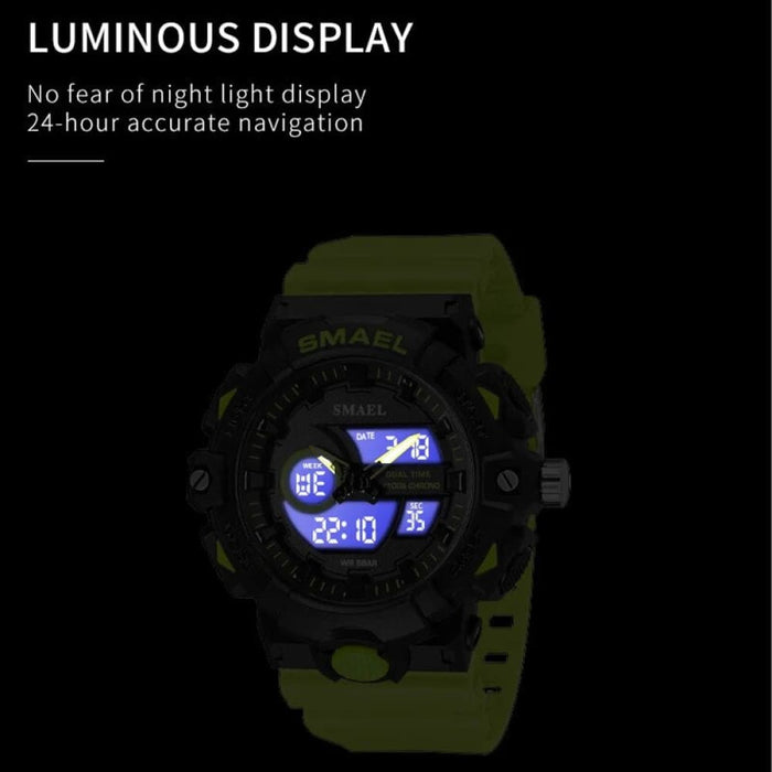 Men Sports 50m Waterproof Dual Time Digital Analog 8081