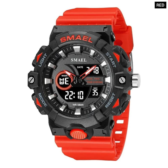 Men Sports 50m Waterproof Dual Time Digital Analog 8081