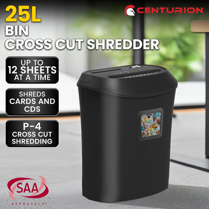 25L 12-Sheet Paper Shredder Electric Cross-Cut Home & Office Cutter