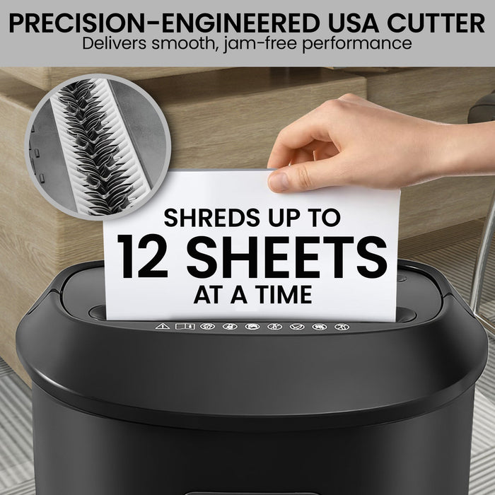 25L 12-Sheet Paper Shredder Electric Cross-Cut Home & Office Cutter