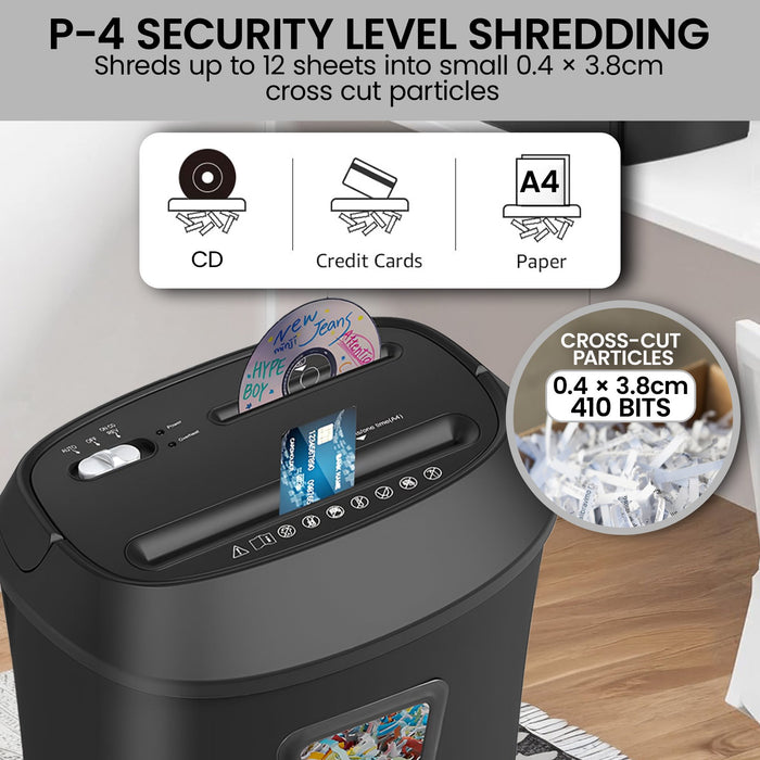 25L 12-Sheet Paper Shredder Electric Cross-Cut Home & Office Cutter