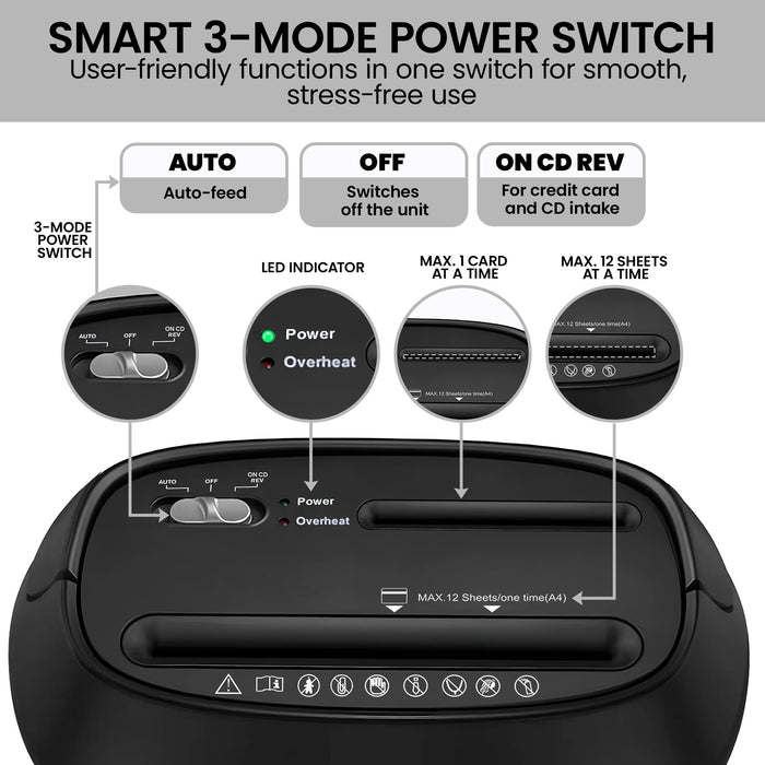 25L 12-Sheet Paper Shredder Electric Cross-Cut Home & Office Cutter