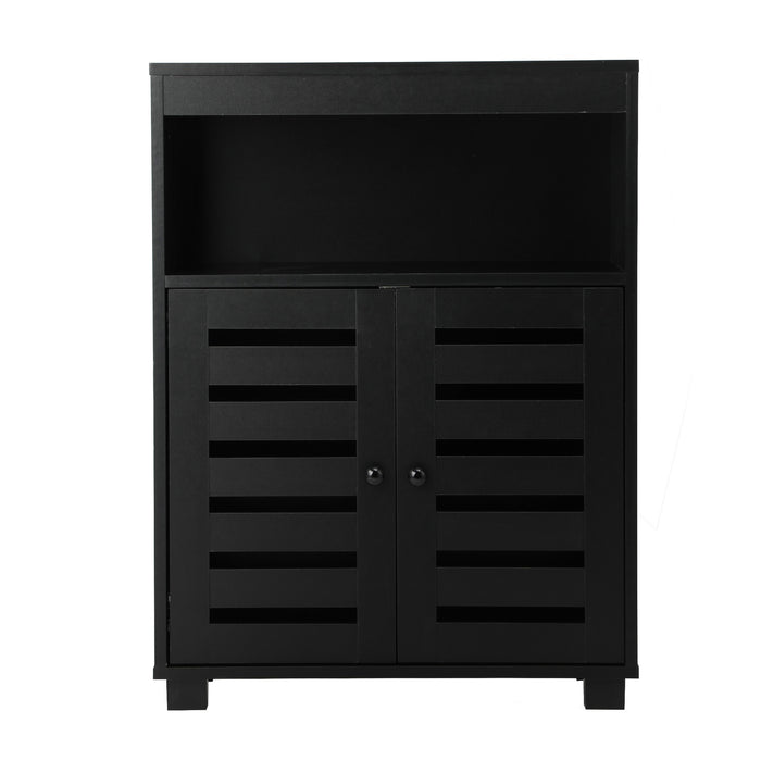 Shoe Rack Shoes Storage Cabinet Organiser Shelf 2 Doors Black Set Of 2