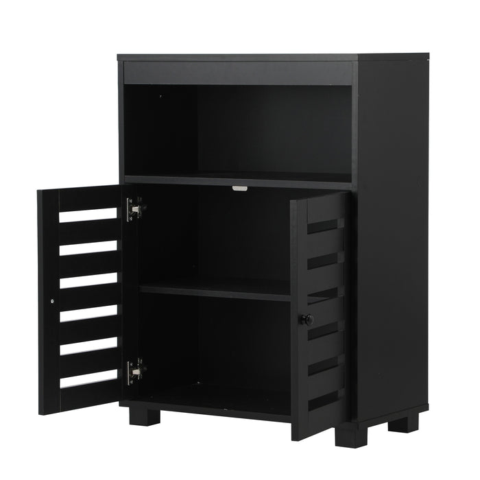 Shoe Rack Shoes Storage Cabinet Organiser Shelf 2 Doors Black Set Of 2