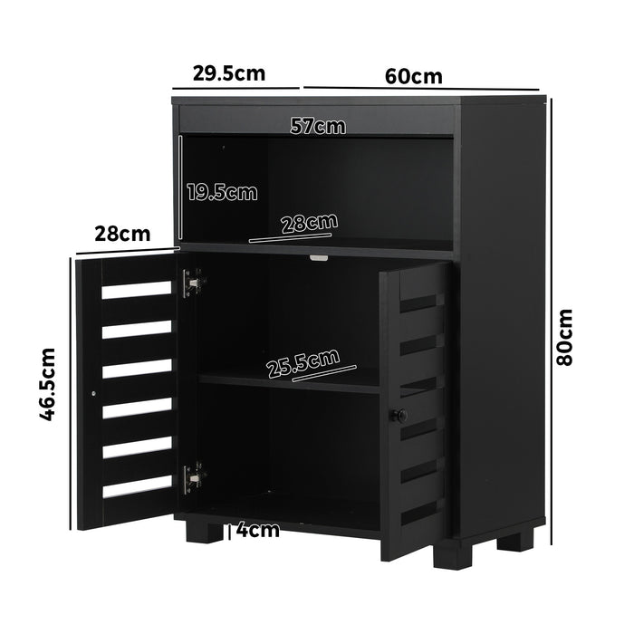Shoe Rack Shoes Storage Cabinet Organiser Shelf 2 Doors Black Set Of 2