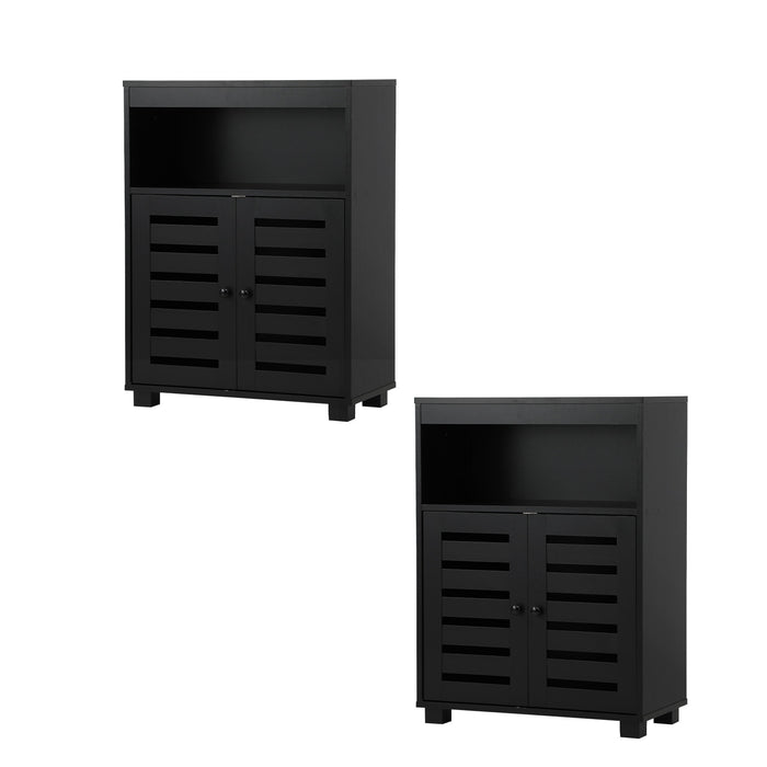 Shoe Rack Shoes Storage Cabinet Organiser Shelf 2 Doors Black Set Of 2