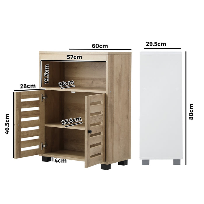 2PCs Buffet Sideboard Shoe Storage Cabinet Slatted Doors Cupboard Hallway Natural