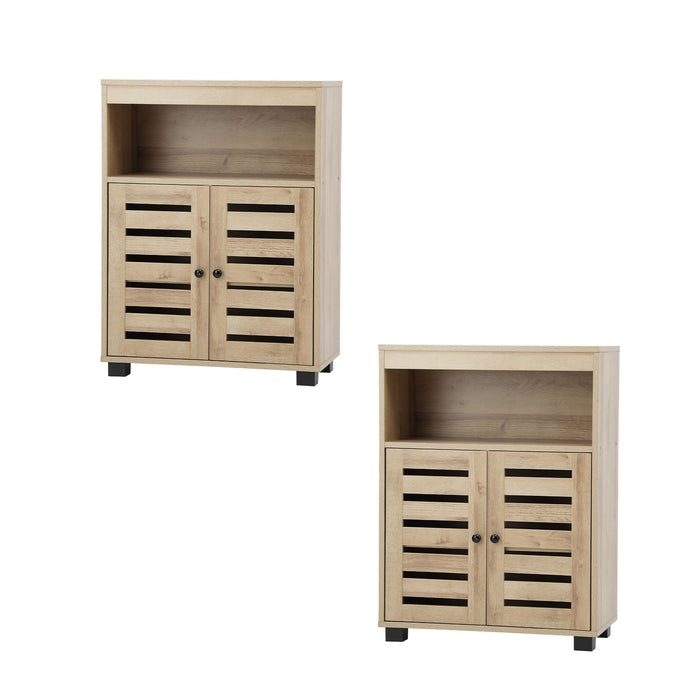 2PCs Buffet Sideboard Shoe Storage Cabinet Slatted Doors Cupboard Hallway Natural