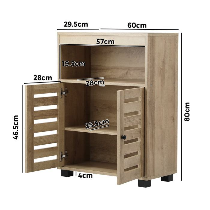 Shoe Rack Shoes Storage Cabinet Organiser Shelf 2 Doors Brown Set Of 2
