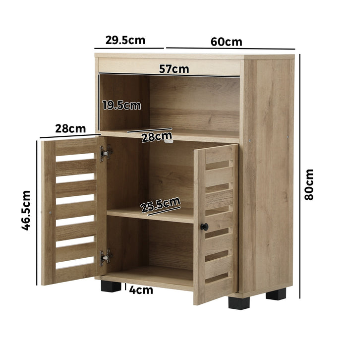 Shoe Rack Shoes Storage Cabinet Organiser Shelf 2 Doors Brown