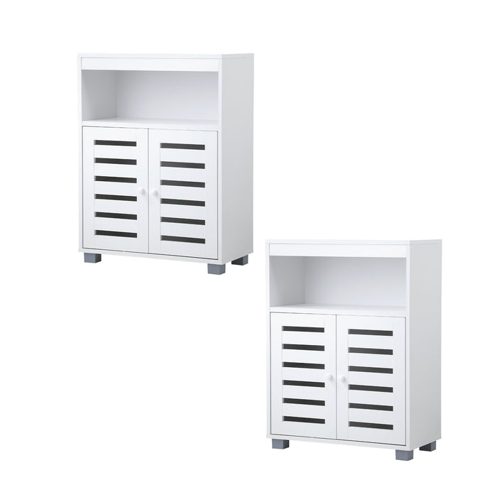 Shoe Rack Shoes Storage Cabinet Organiser Shelf 2 Doors White Set Of 2