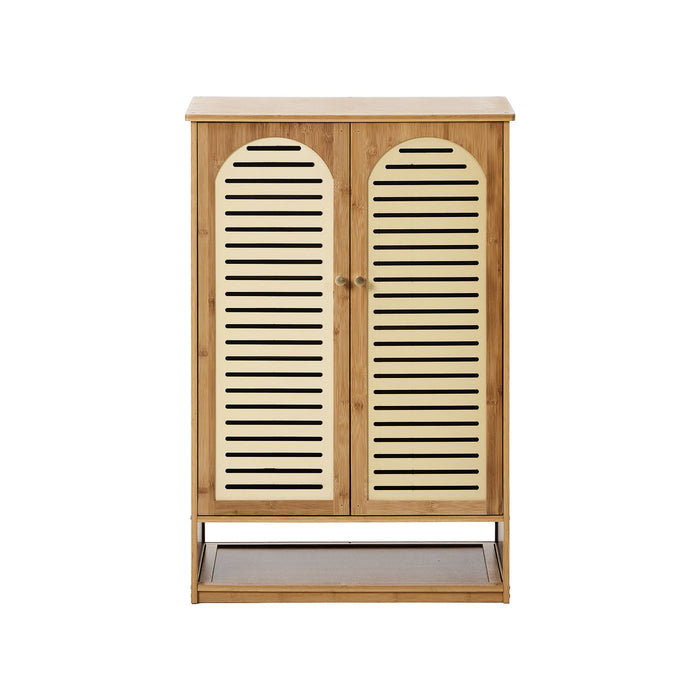 Shoe Storage Cabinet 2 Doors Bamboo Shoe Organiser Shelf Beige