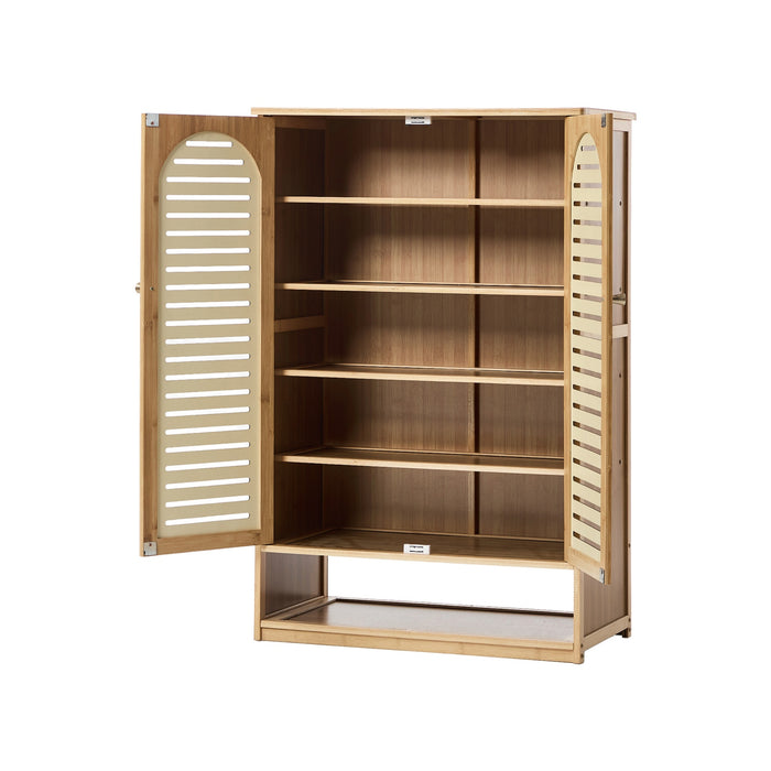 Shoe Storage Cabinet 2 Doors Bamboo Shoe Organiser Shelf Beige