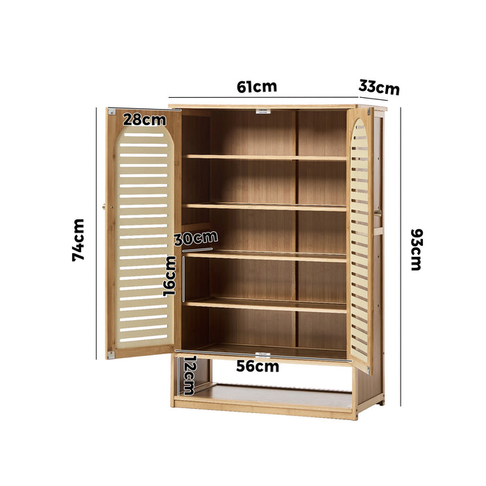 Shoe Storage Cabinet 2 Doors Bamboo Shoe Organiser Shelf Beige