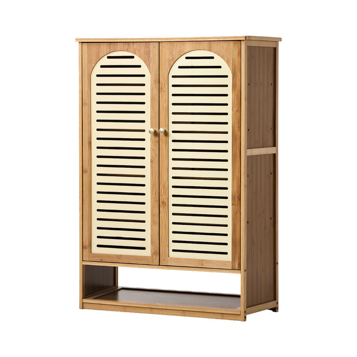 Shoe Storage Cabinet 2 Doors Bamboo Shoe Organiser Shelf Beige